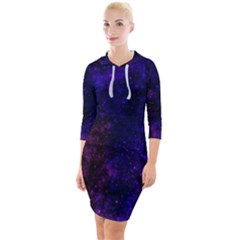 Blue,pink,red And Purple Galaxy Quarter Sleeve Hood Bodycon Dress by Dazzleway