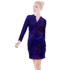 Blue,pink,red And Purple Galaxy Button Long Sleeve Dress by Dazzleway