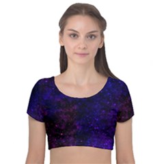 Blue,pink,red And Purple Galaxy Velvet Short Sleeve Crop Top  by Dazzleway