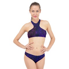 Blue,pink,red And Purple Galaxy High Neck Bikini Set by Dazzleway