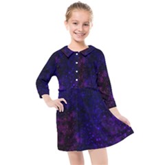 Blue,pink,red And Purple Galaxy Kids  Quarter Sleeve Shirt Dress by Dazzleway