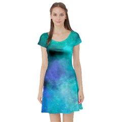 Blue Galaxy Short Sleeve Skater Dress by Dazzleway