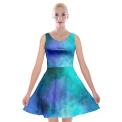 Blue Galaxy Velvet Skater Dress by Dazzleway