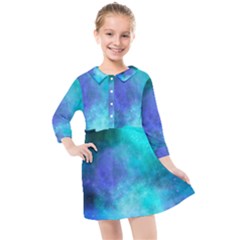 Blue Galaxy Kids  Quarter Sleeve Shirt Dress by Dazzleway