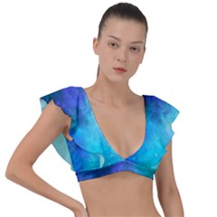 Blue Galaxy Plunge Frill Sleeve Bikini Top