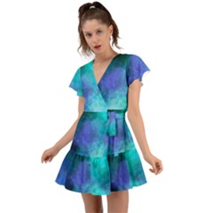 Blue Galaxy Flutter Sleeve Wrap Dress by Dazzleway