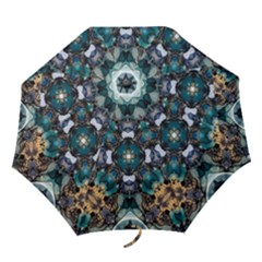 Teal And Gold Folding Umbrellas by Dazzleway