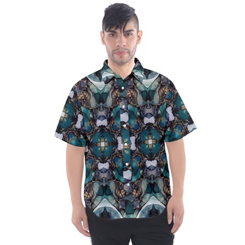 Teal And Gold Men s Short Sleeve Shirt by Dazzleway