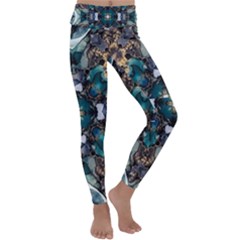 Teal And Gold Kids  Lightweight Velour Classic Yoga Leggings by Dazzleway