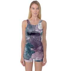 Teal And Purple Alcohol Ink One Piece Boyleg Swimsuit