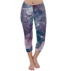 Teal And Purple Alcohol Ink Capri Winter Leggings  by Dazzleway