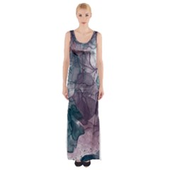 Teal And Purple Alcohol Ink Thigh Split Maxi Dress by Dazzleway