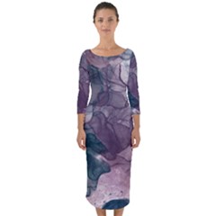 Teal And Purple Alcohol Ink Quarter Sleeve Midi Bodycon Dress by Dazzleway