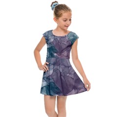 Teal And Purple Alcohol Ink Kids  Cap Sleeve Dress by Dazzleway