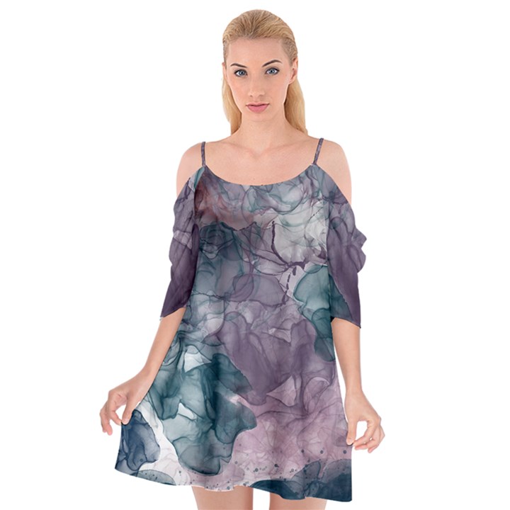 Teal and purple alcohol ink Cutout Spaghetti Strap Chiffon Dress