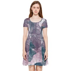 Teal And Purple Alcohol Ink Inside Out Cap Sleeve Dress