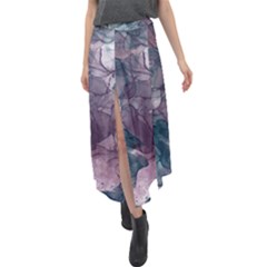 Teal And Purple Alcohol Ink Velour Split Maxi Skirt by Dazzleway