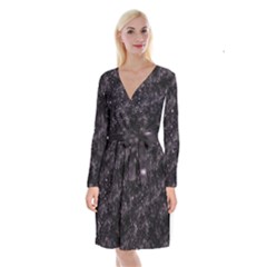 Pink Gray Galaxy Long Sleeve Velvet Front Wrap Dress by Dazzleway