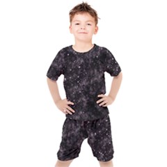 Pink Gray Galaxy Kids  Tee And Shorts Set by Dazzleway