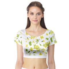 Yellow Flowers Short Sleeve Crop Top by designsbymallika