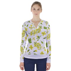 Yellow Flowers V-neck Long Sleeve Top by designsbymallika