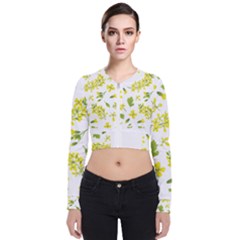 Yellow Flowers Long Sleeve Zip Up Bomber Jacket