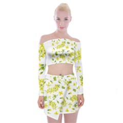 Yellow Flowers Off Shoulder Top With Mini Skirt Set by designsbymallika