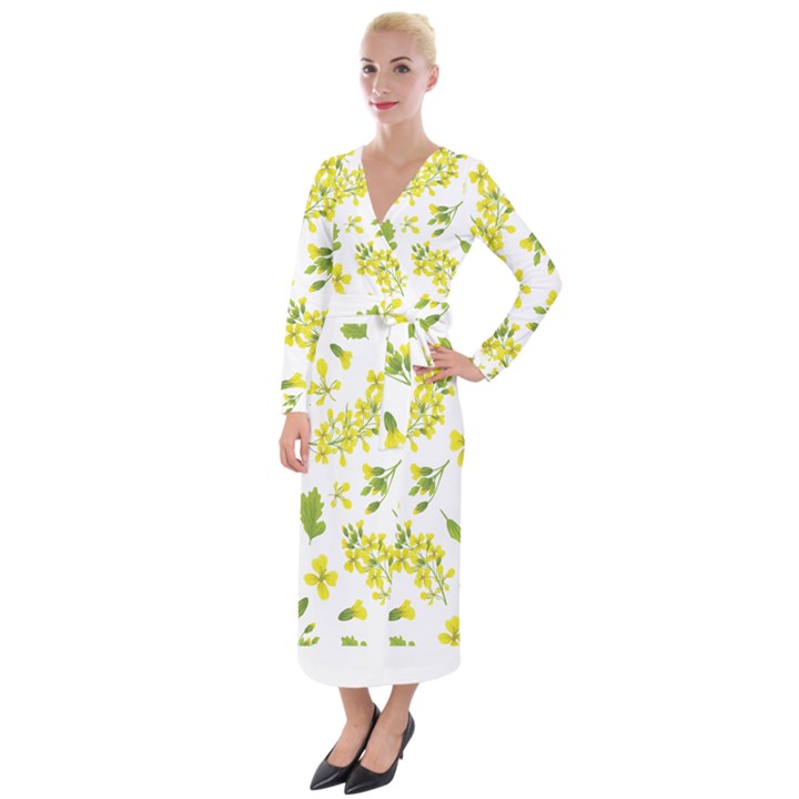 Yellow Flowers Velvet Maxi Wrap Dress