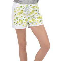 Yellow Flowers Velour Lounge Shorts by designsbymallika