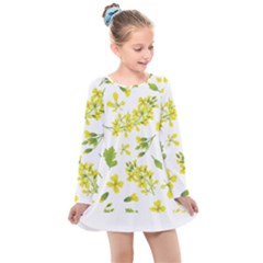 Yellow Flowers Kids  Long Sleeve Dress by designsbymallika