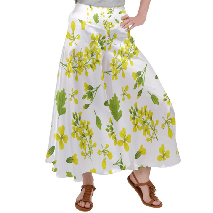 Yellow Flowers Satin Palazzo Pants