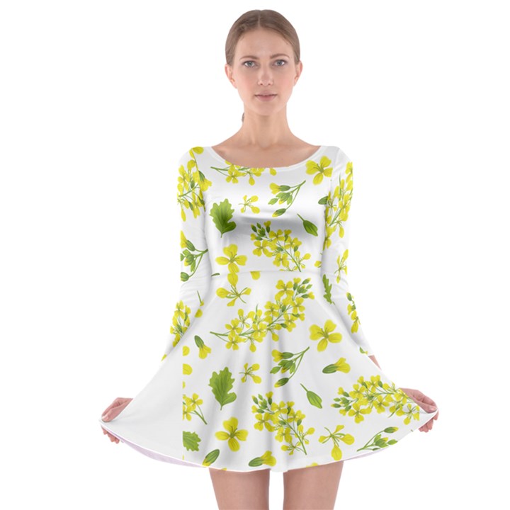 Yellow Flowers Long Sleeve Skater Dress