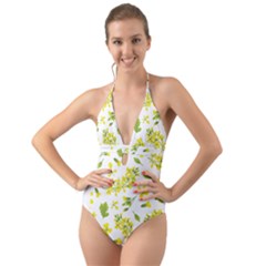 Yellow Flowers Halter Cut-out One Piece Swimsuit by designsbymallika