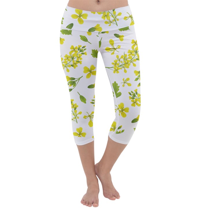 Yellow Flowers Capri Yoga Leggings