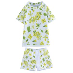 Yellow Flowers Kids  Swim Tee And Shorts Set by designsbymallika