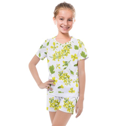 Yellow Flowers Kids  Mesh Tee And Shorts Set by designsbymallika