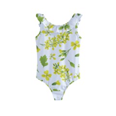 Yellow Flowers Kids  Frill Swimsuit by designsbymallika