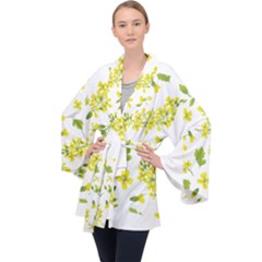 Yellow Flowers Long Sleeve Velvet Kimono  by designsbymallika