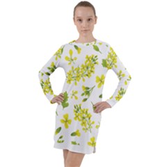 Yellow Flowers Long Sleeve Hoodie Dress by designsbymallika