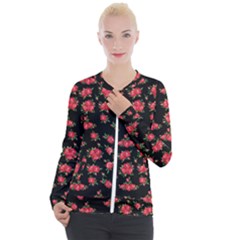 Red Roses Casual Zip Up Jacket by designsbymallika