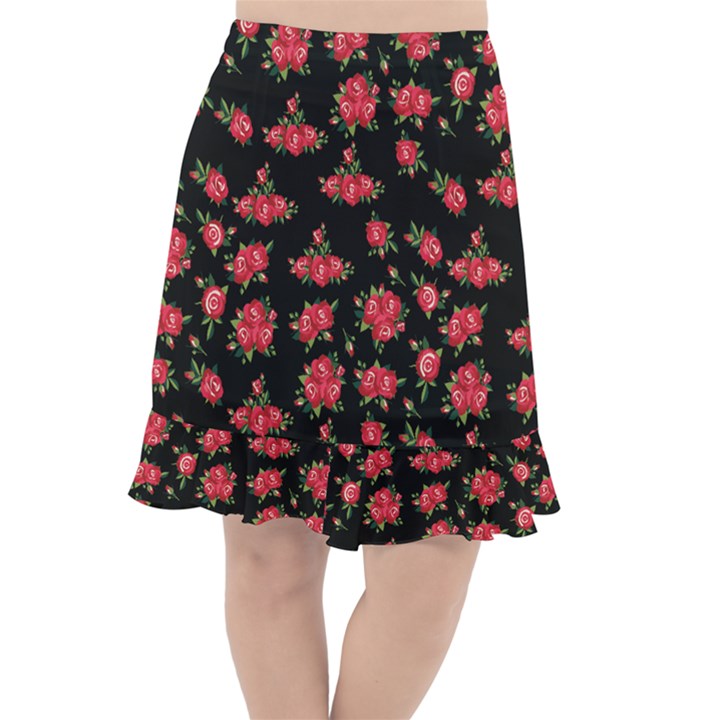 Red Roses Fishtail Chiffon Skirt