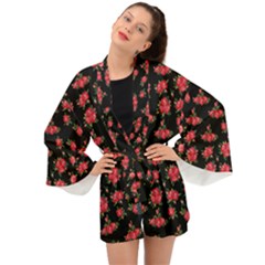 Red Roses Long Sleeve Kimono by designsbymallika