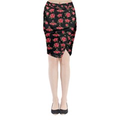 Red Roses Midi Wrap Pencil Skirt by designsbymallika