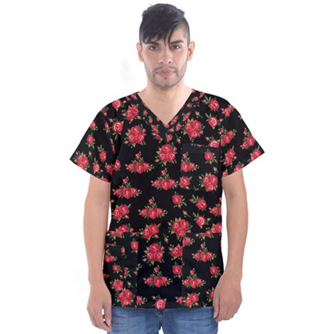 Red Roses Men s V-neck Scrub Top by designsbymallika