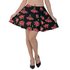 Red Roses Velvet Skater Skirt by designsbymallika