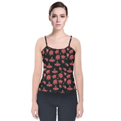 Red Roses Velvet Spaghetti Strap Top by designsbymallika