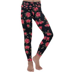 Red Roses Kids  Lightweight Velour Classic Yoga Leggings by designsbymallika