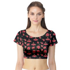 Red Roses Short Sleeve Crop Top by designsbymallika