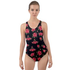 Red Roses Cut-out Back One Piece Swimsuit by designsbymallika