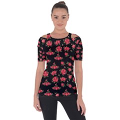 Red Roses Shoulder Cut Out Short Sleeve Top by designsbymallika